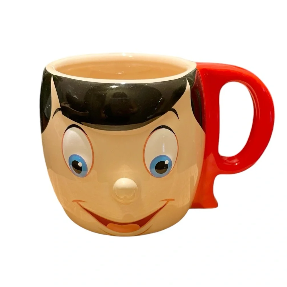 Disney Store Ceramic Pinocchio Face Coffee Tea Mug P Shape Handle 12 Oz